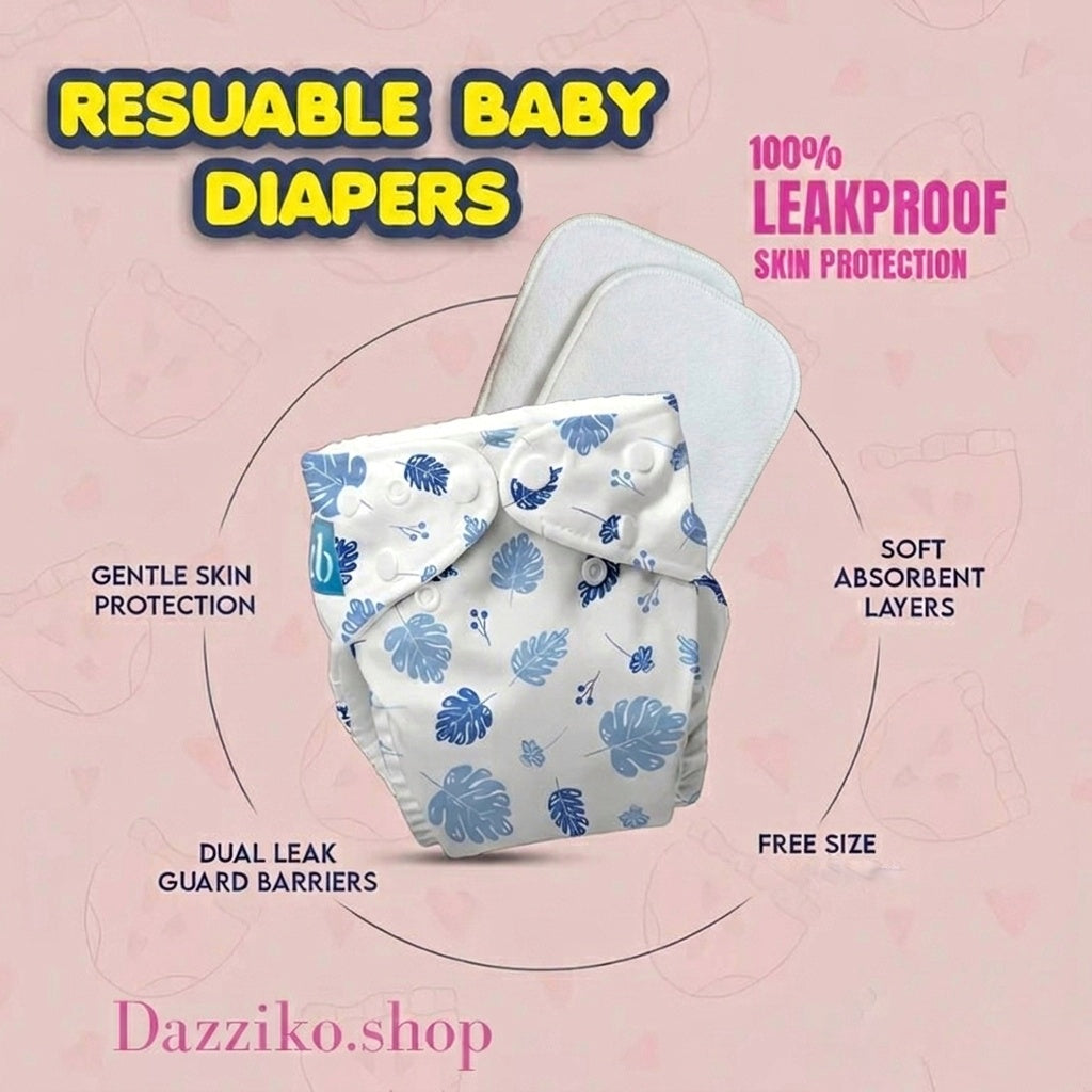 Washable waterproof Baby Diaper + Absorbent Inner Pad with each piece | Reusable & Multi-colors & Randoms prints available