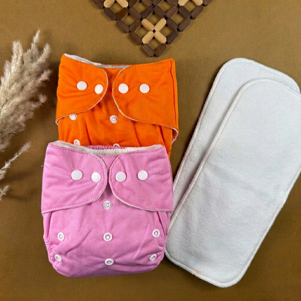Washable waterproof Baby Diaper + Absorbent Inner Pad with each piece | Reusable & Multi-colors & Randoms prints available